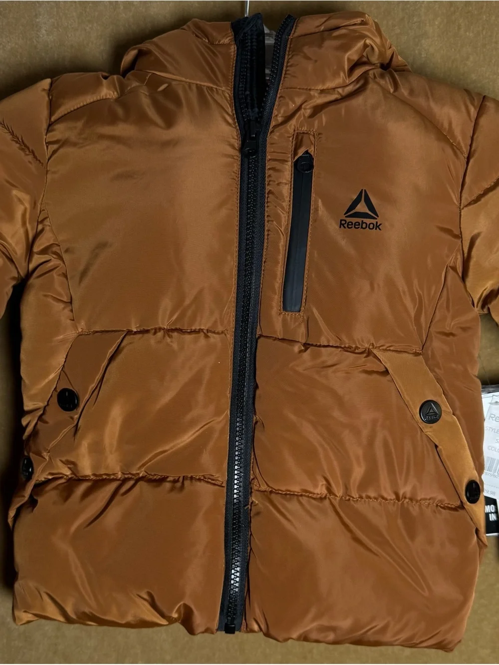 Kids Reebok Brown and Black Puffer Jacket NWT